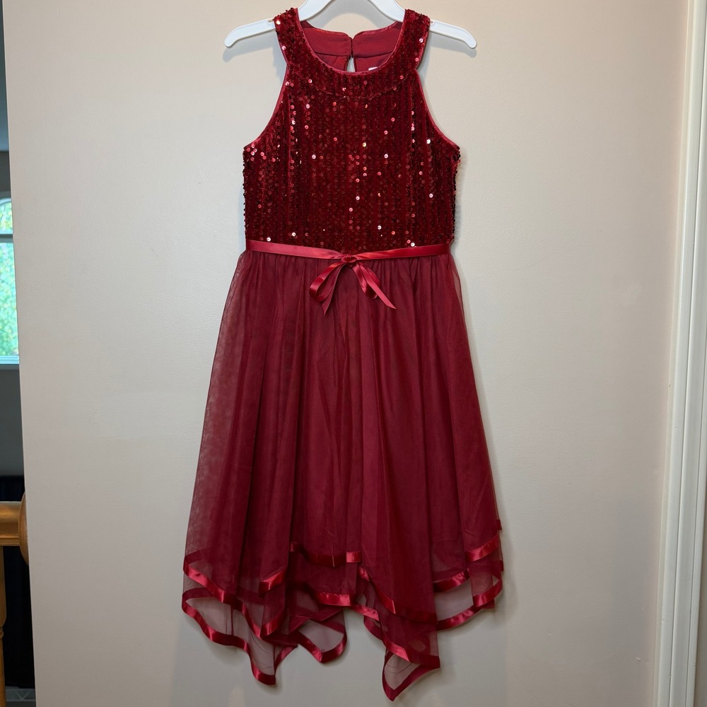 NWT Speechless Kids Red Sequin Velvet Tulle High-Low Dress Girls Size 12 Holiday